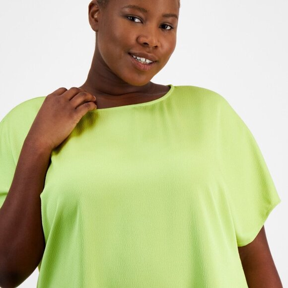 Anne Klein Plus Size Boat-Neck Short-Sleeve Blouse - Lime Green, 1X, NWT - Picture 4 of 4